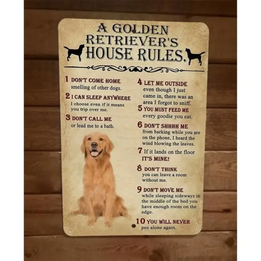 Golden Retrievers House Rules 8x12 Metal‎ Wall Animal Dog Sign